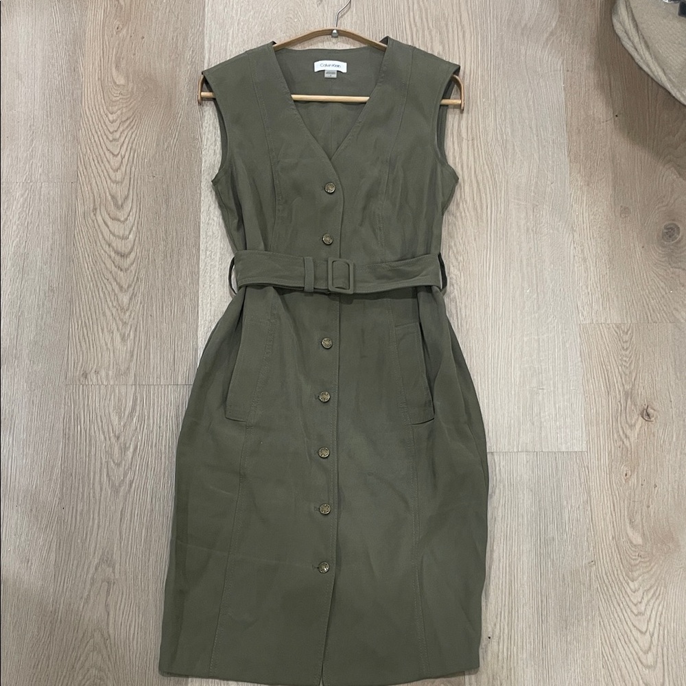 Calvin Klein Olive Midi Dress with Belt